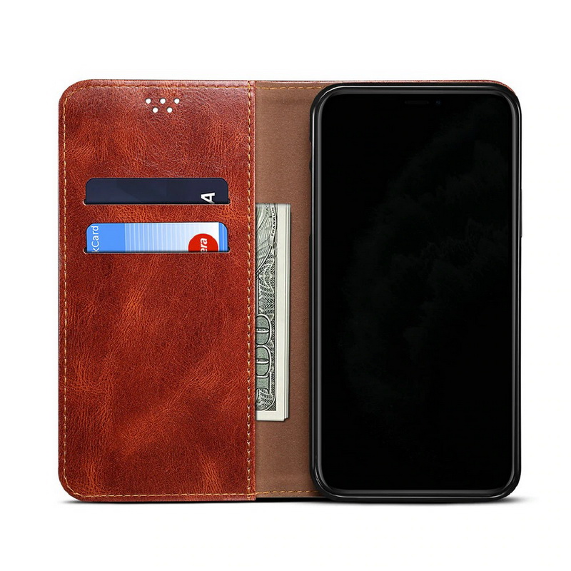 เคส OPPO Reno 5 Pro 5G #เคสแบบฝาพับหนัง PU ผิวหนังม้า Waxy Crazy Horse Texture TPU + PU Leather Case Cover