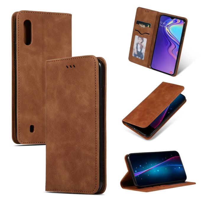 Case Samsung Galaxy A10 #เคสฝาพับ Auto-absorbed Business Style PU Leather Stand Phone Case with Card Slots