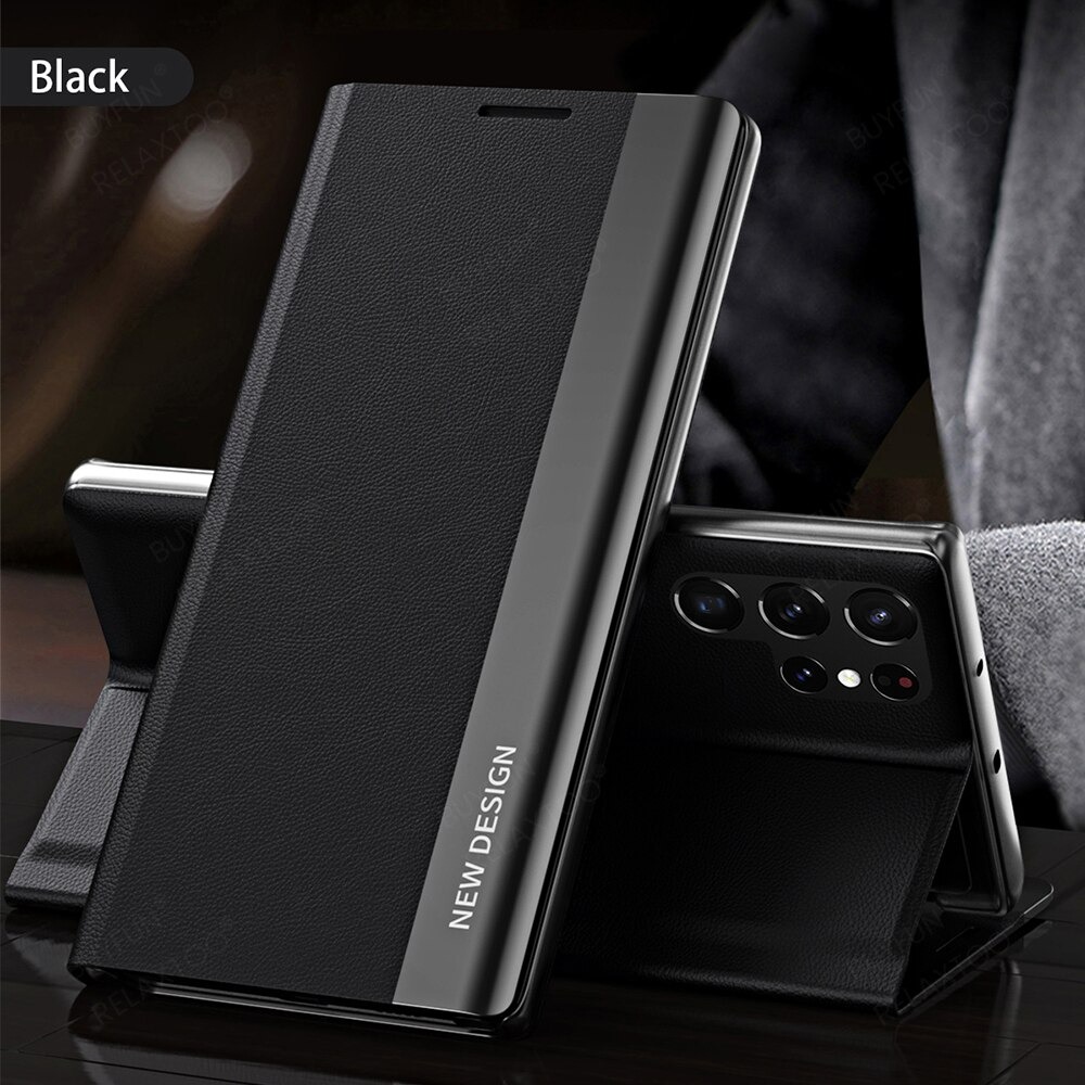 เคส Samsung Galaxy S23+ 5G #เคสฝาพับผิวเคลือบหนัง PU ปิดแม่เหล็ก Bracket Flip Cover Leather Magnetic (สินค้าตัวอย่างสินค้าจริงตรงตามรุ่น)