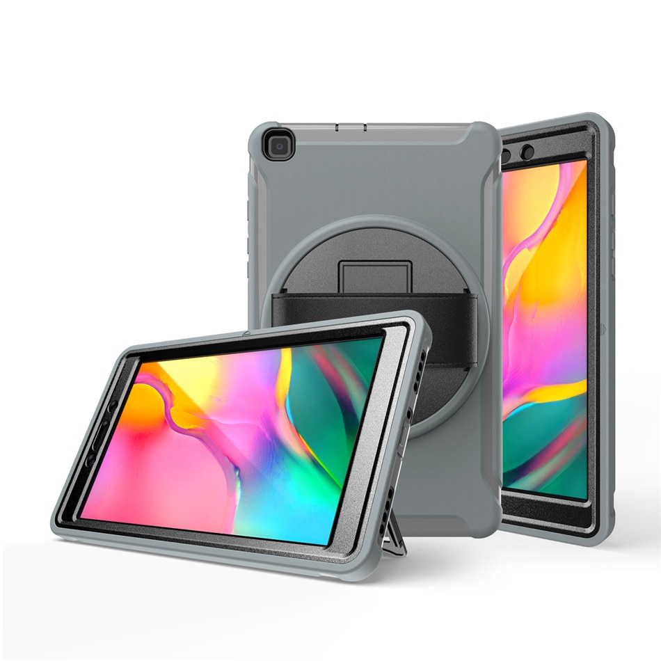 เคส Samsung Galaxy Tab A 8.0 (2019) SM-T290 SM-T295 SM-T297 #เคสฝาหลังพลาสติกมีขาตั้งหมุนได้ 360° Swivel Kickstand PC + TPU Tablet Combo Shell with Hand Strap มีสายรัดมือ