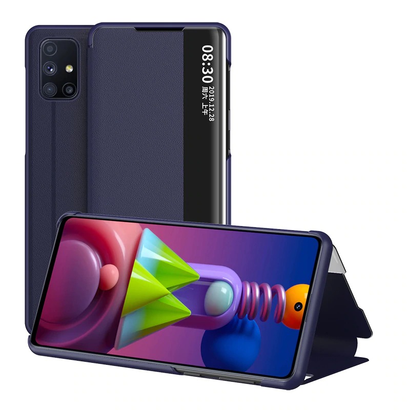 เคส Samsung Galaxy M51 #เคสฝาพับเคลือบผิวหนัง PU มีช่องวิวด้านข้างพับวางตั้งได้ Smart Flip kickstand leather Cover