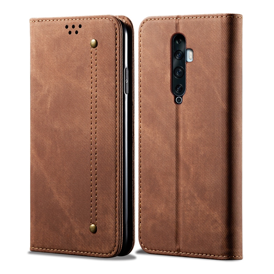 Case OPPO Reno 2 #เคสฝาพับสไตล์ย้อนยุคผิวผ้ายีนส์แบบกระเป๋าสตางค์