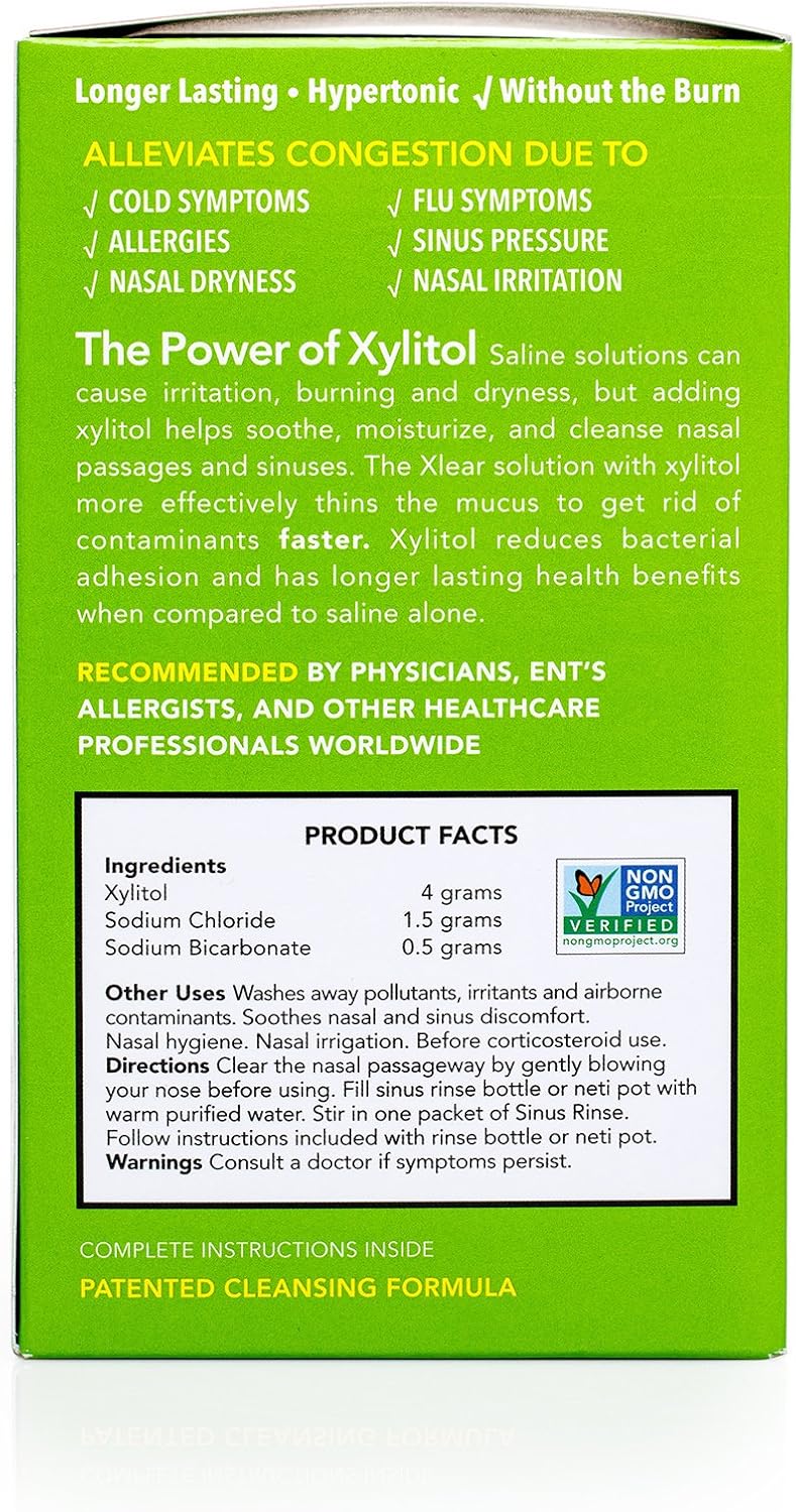 40% Sale!!! Exp.10/25 Xlear® Natural Saline Rinse Packets Fast Relief with Xylitol 50 Count แพ็คเก็ตล้างจมูก น้ำเกลือธรรมชาติ พร้อมขวดบีบ