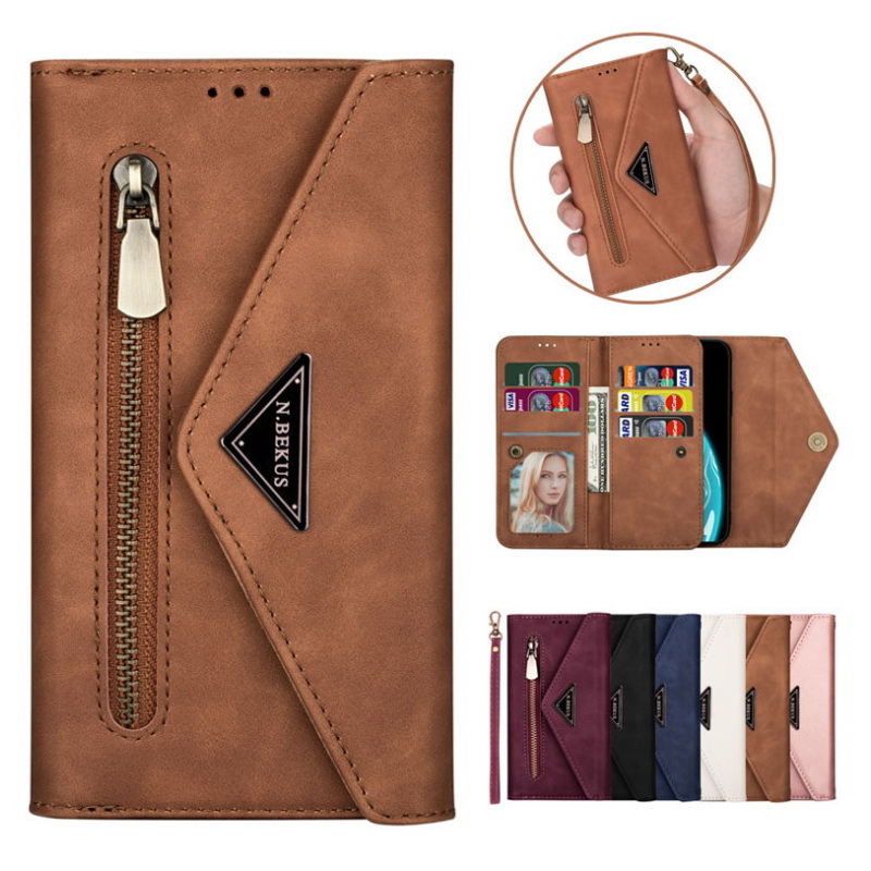 เคส Xiaomi Mi 10T #เคสฝาพับแบบกระเป๋าสตางค์ช่องใส่บัตรหลายช่องพร้อมสายคล้อง Multi-slot Wallet Zippered Envelope Flip Leather