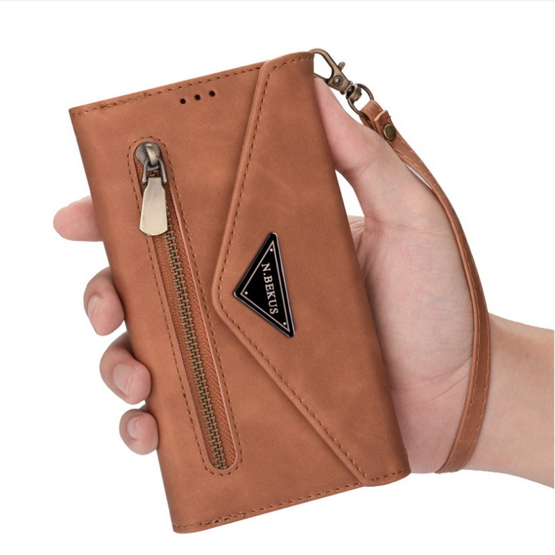 เคส Samsung Galaxy S21 Ultra #เคสฝาพับแบบกระเป๋าสตางค์ช่องใส่บัตรหลายช่องพร้อมสายคล้อง Multi-slot Wallet Zippered Envelope Flip Leather