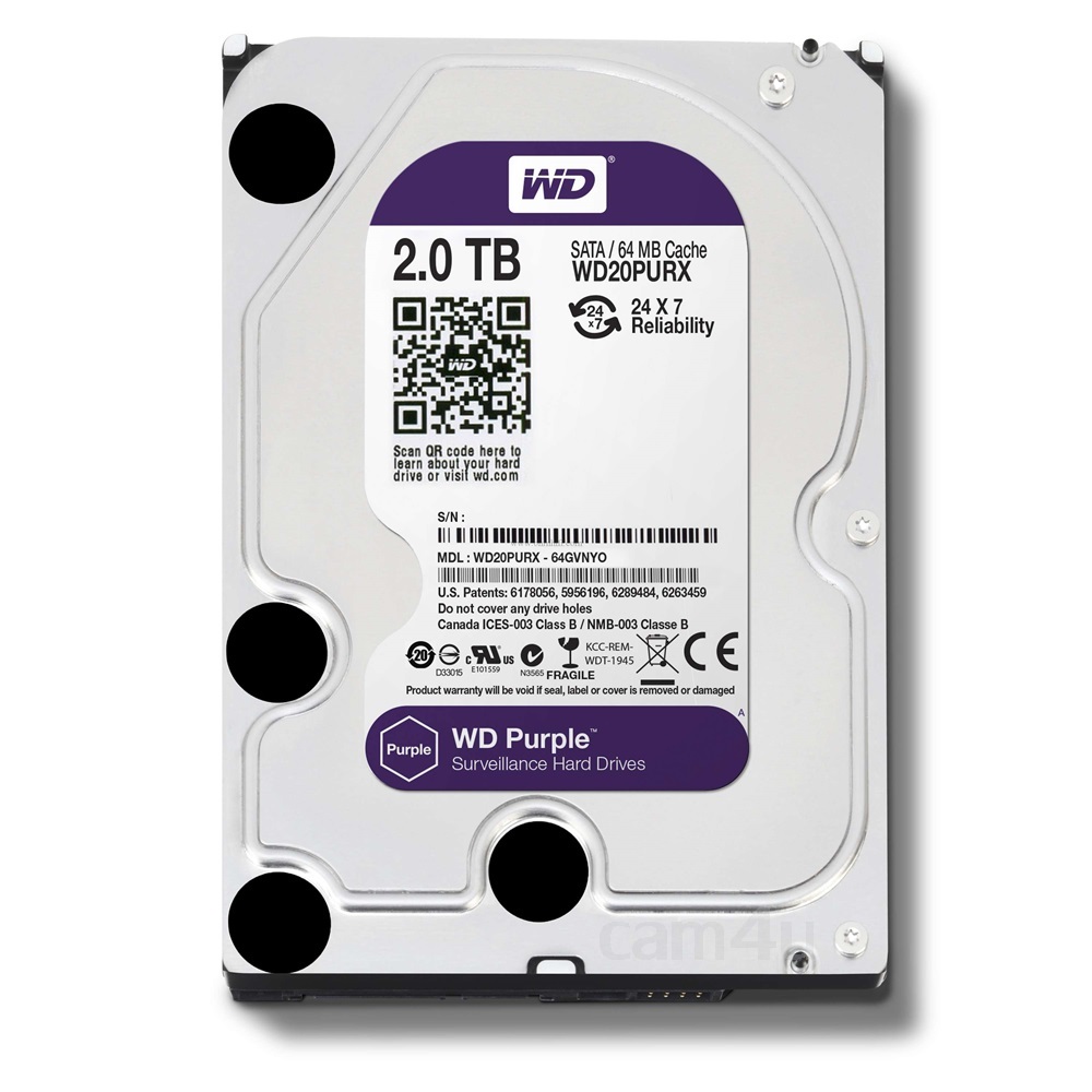 WD Purple 2.0TB for CCTV - WD20PURX (สีม่วง) รับประกัน 3 ปี เทา