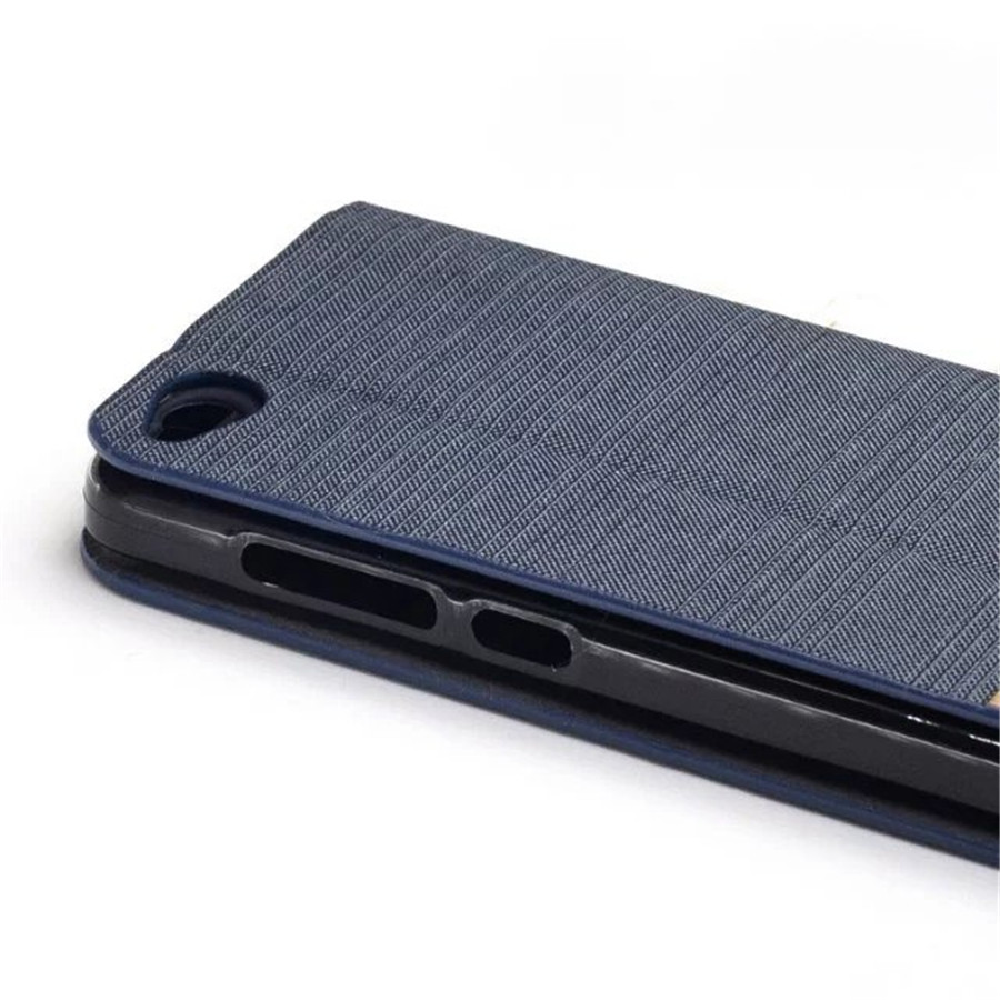 เคส Xiaomi Redmi 5A #เคสฝาพับหนัง PU ลายผิวผ้าใบออกแบบสีทูโทน