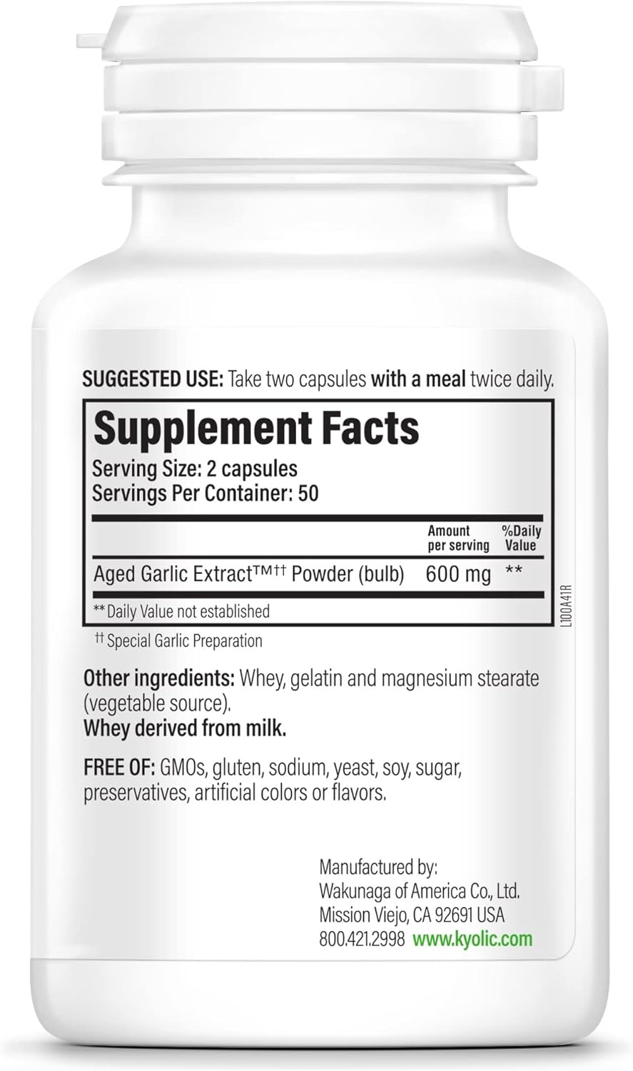 (Wakunaga®) KYOLIC® Aged Garlic Extract™ 100 แคปซูล Kyolic, Aged Garlic Extract, Cardiovascular ไคโอลิค กระเทียมบ่มสกัดไร้กลิน ออร์แกนิค สูตรดั้งเดิม