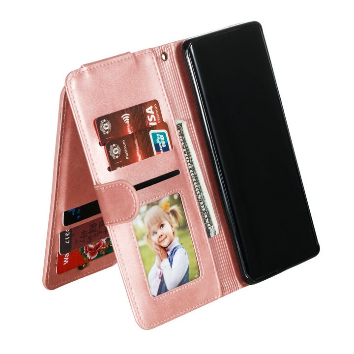 Case Samsung Galaxy Note 10+ #เคสฝาพับแบบกระเป๋าสตางค์ช่องใส่บัตรหลายช่อง Multi-slot Wallet Zippered Leather พร้อมสายคล้อง