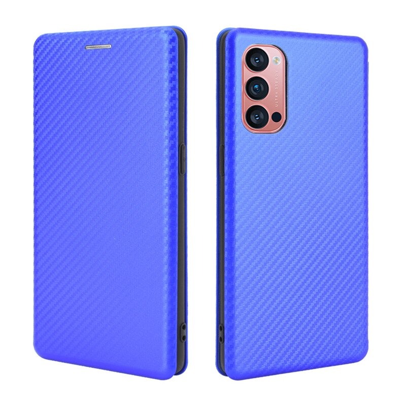 เคส OPPO Reno 4 4G #เคสฝาพับลายคาร์บอนไฟเบอร์มีช่องใส่การ์ด Carbon Fiber Wallet Card Slot Magnet Stand Phone Cover