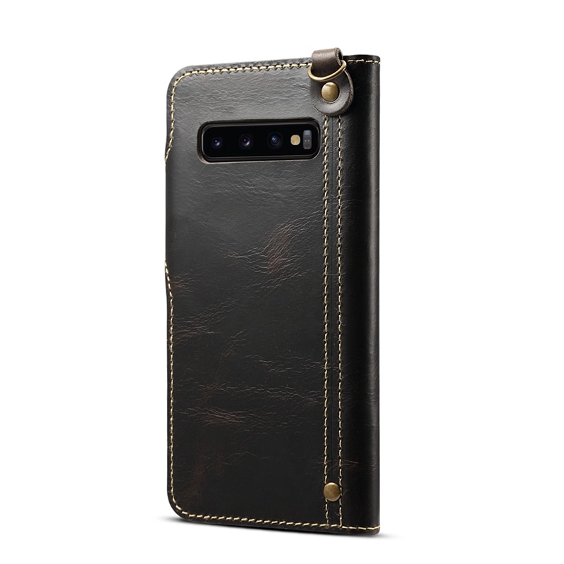 Case Samsung Galaxy S10 #เคสฝาพับหนังแท้พร้อมสายคล้อง Genuine Wallet Leather Phone Cover with Lanyard