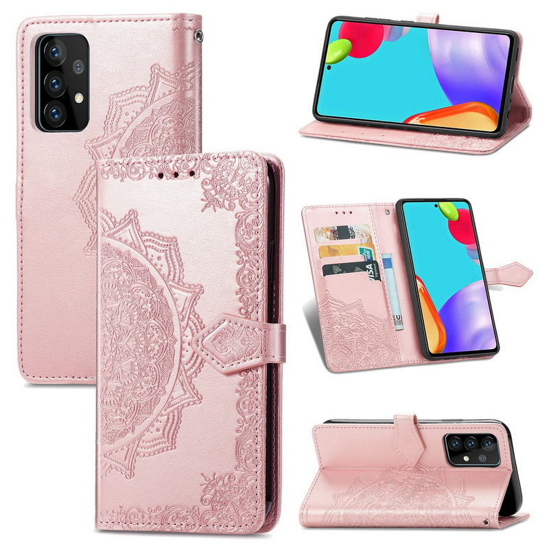 Case Samsung Galaxy A52/A52 5G/A52s 5G#เคสฝาพับหนัง PU ผิวลายนูน Embossed Mandala Flower Leather Wallet