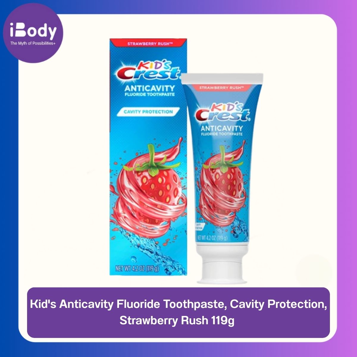 Crest® Kid's Anticavity Fluoride Toothpaste, Cavity Protection, Strawberry Rush 119g ยาสีฟัน สำหรับเด็ก