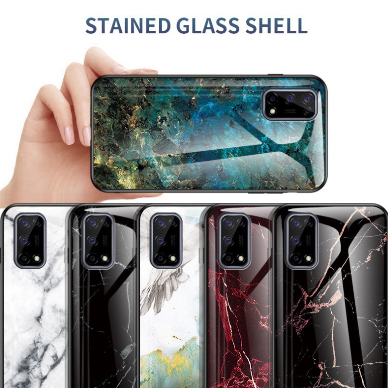 เคส Realme 7 5G #เคสฝาหลัง Gradient Color ลายหินอ่อน Glass + PC + TPU Hybrid Case
