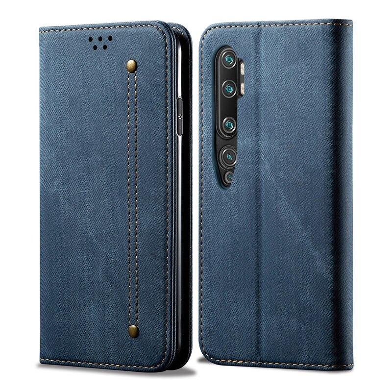 Case Xiaomi Mi Note 10 Pro #เคสฝาพับสไตล์ย้อนยุคผิวผ้ายีนส์แบบกระเป๋าสตางค์