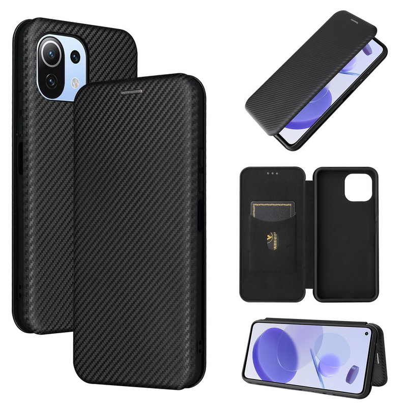 เคส Xiaomi 11 Lite 5G NE #เคสฝาพับลายคาร์บอนไฟเบอร์มีช่องใส่การ์ด Carbon Fiber Wallet Card Slot Magnet Stand Phone Cover