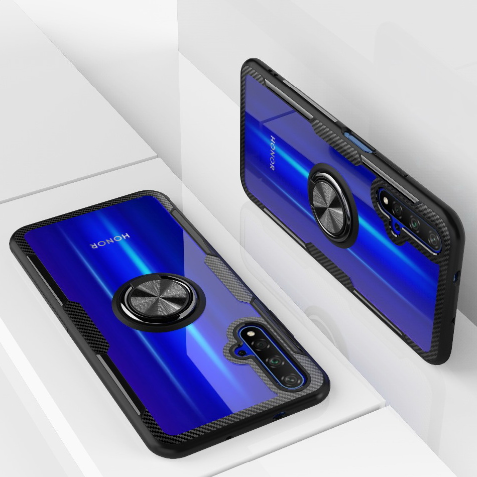 Case Huawei Nova 5T #เคสฝาหลังใสขอบทึบมีแหวนสวมนิ้วโลหะ TPU + PC