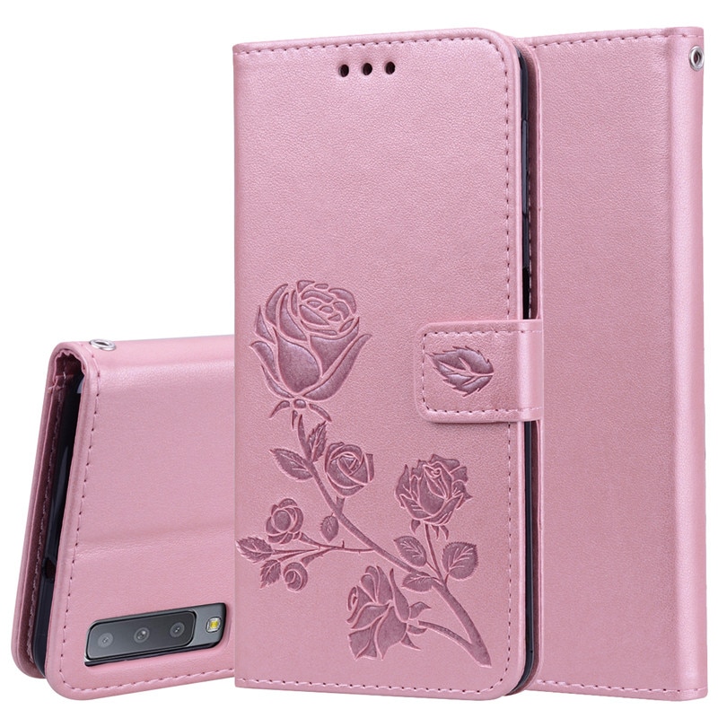 Case Samsung Galaxy A7 (2018) #เคสฝาพับหนัง PU ลายดอกกุหลาบแบบกระเป๋าสตางค์ Imprinted Rose Leather