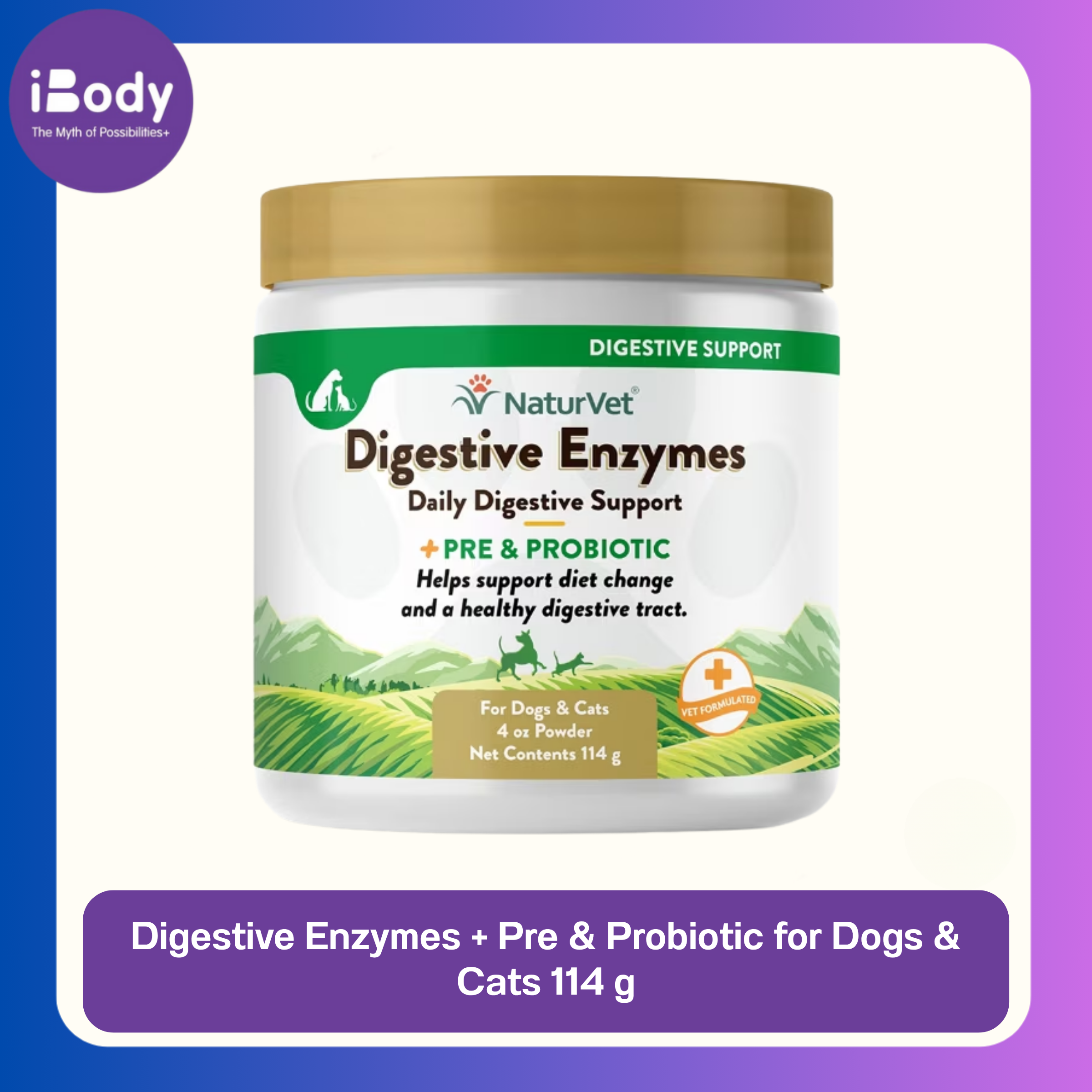 NaturVet® Digestive Enzymes + Pre & Probiotic for Dogs & Cats 114 g สำหรับสุนัขและแมว แบบผง