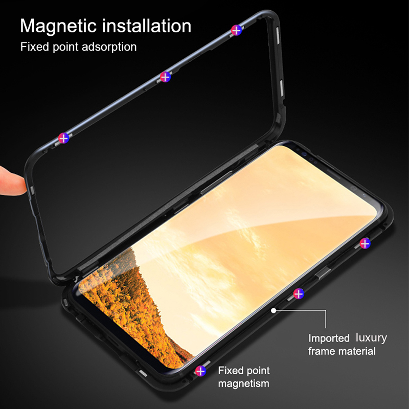 Case Realme 5 Pro #เคสขอบโลหะประกบแม่เหล็กด้านหลังกระจก Magnetic Clear Glass Hard Back Cover Metal Frame Protection Case