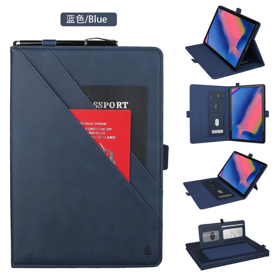 เคส Samsung Galaxy Tab A 8 (2019) with S Pen P200 P205 #เคสฝาพับหนัง PU ช่องเสียบการ์ดภายนอกและภายใน Flip Card Slots Stand Leather