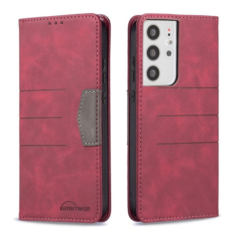 เคส Samsung Galaxy S22 Ultra 5G #เคสฝาพับหนัง PU สไตล์กระเป๋าสตางค์พร้อมช่องใส่การ์ด Luxury Flip Stand Card Phone Leather Wallet Cover Casing