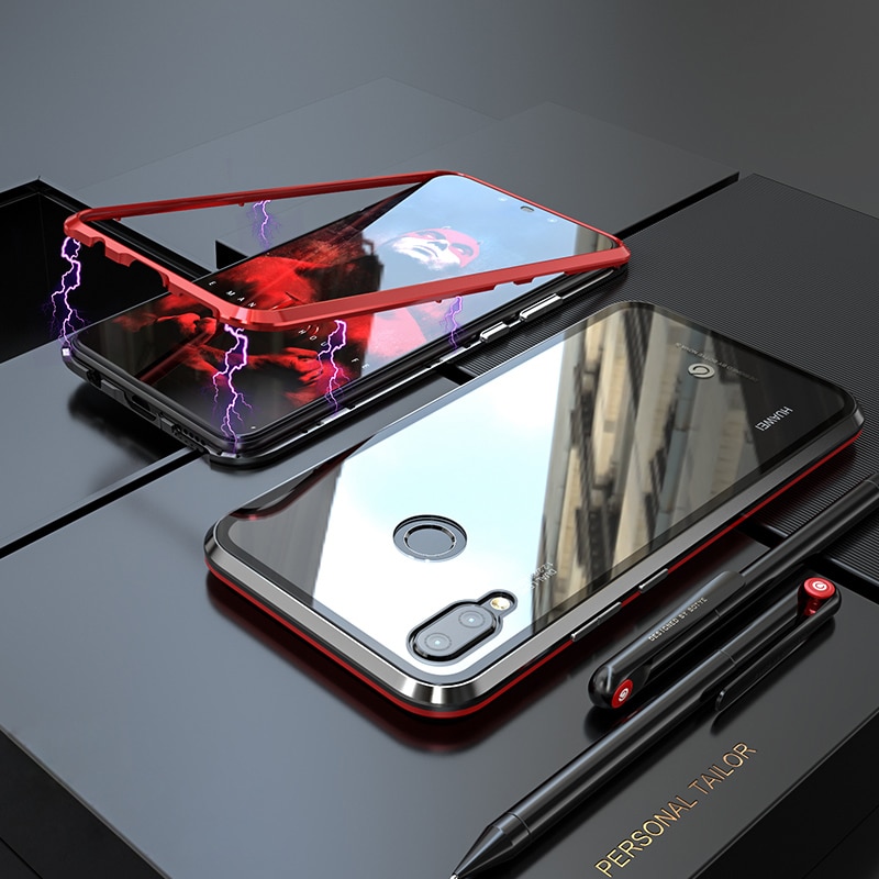 Case Huawei nova 3i #เคสกรอบโลหะที่ถอดออกได้ติดแม่เหล็ก + แผ่นด้านหลังกระจกนิรภัยคุณภาพดี