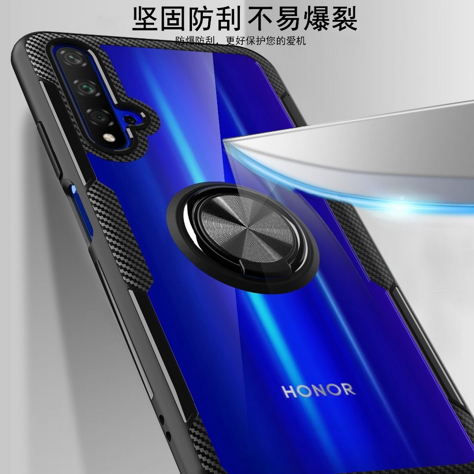 Case Huawei Nova 5T #เคสฝาหลังใสขอบทึบมีแหวนสวมนิ้วโลหะ TPU + PC