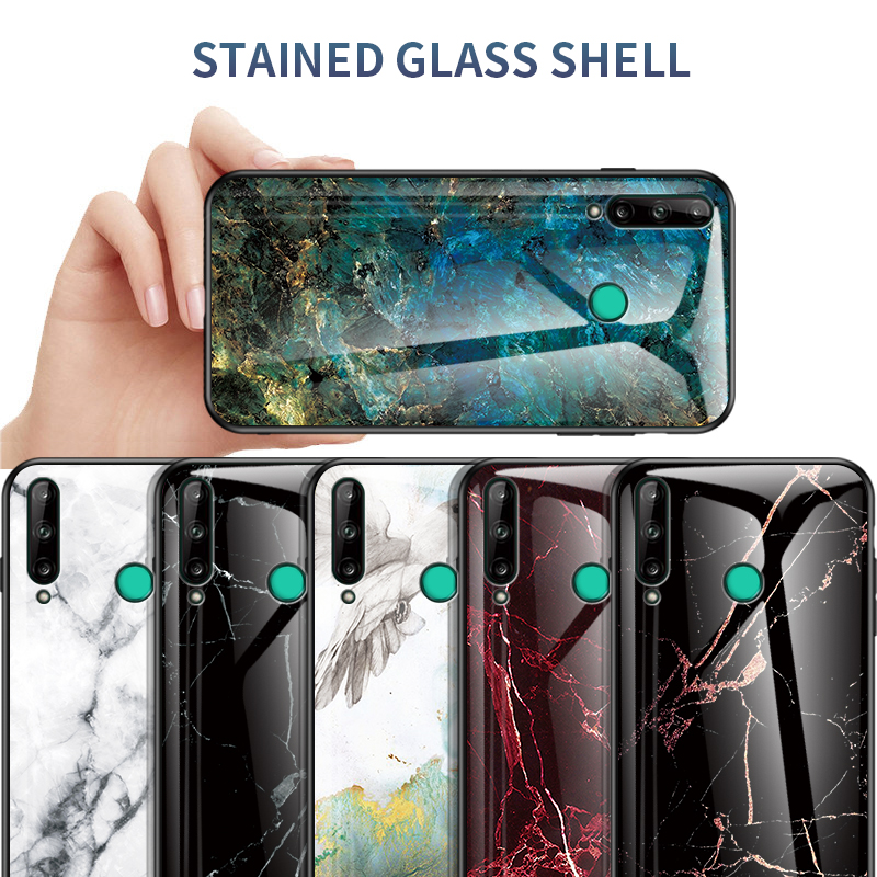 Case Huawei Y7p #เคสฝาหลัง Gradient Color ลายหินอ่อน Glass + PC + TPU Hybrid Case