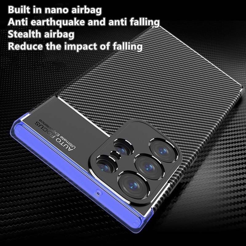 เคส Samsung Galaxy S23 Ultra 5G #เคสฝาหลังนิ่ม Carbon Fiber Anti-drop TPU Protection