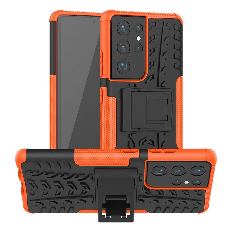 เคส Samsung Galaxy S21 Ultra #เคสฝาหลังกันลื่น Cool Tyre Pattern Kickstand (PC + TPU)