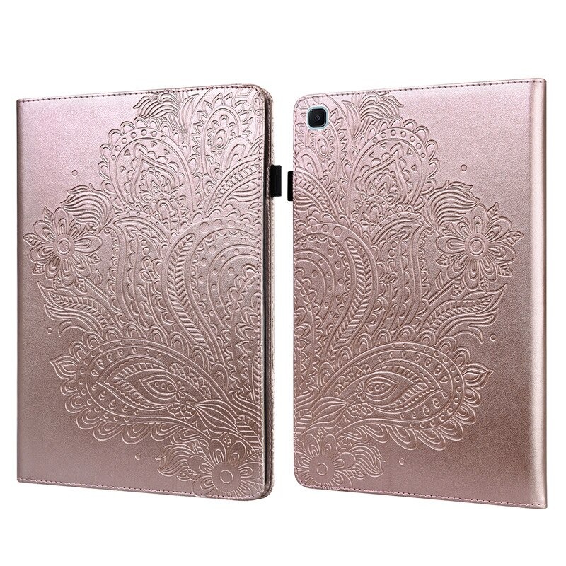 เคส Samsung Galaxy Tab S6 Lite 10.4 SM-P610 P615 P617 #เคสแบบฝาพับหนัง PU พิมพ์ลาย 3D Flower Embossed Tablet Flip Stand Soft TPU Back