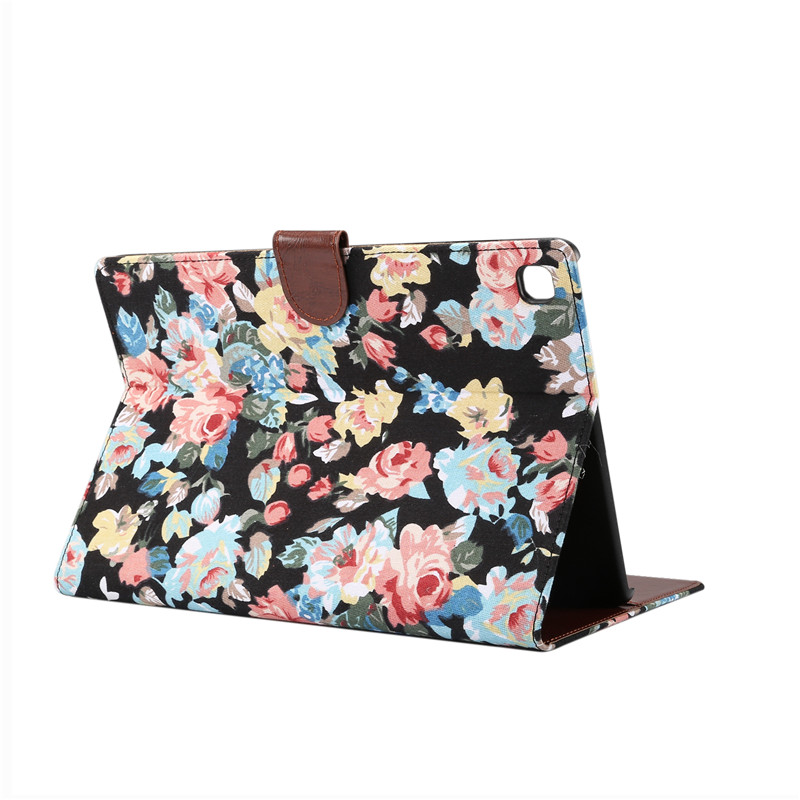 Case Samsung Galaxy Tab S5e SM-T720 / T725 #เคสฝาพับแบบกระเป๋าสตางค์หนัง PU ผิวผ้าลายดอกไม้ Flower Cloth Skin PU Leather Wallet