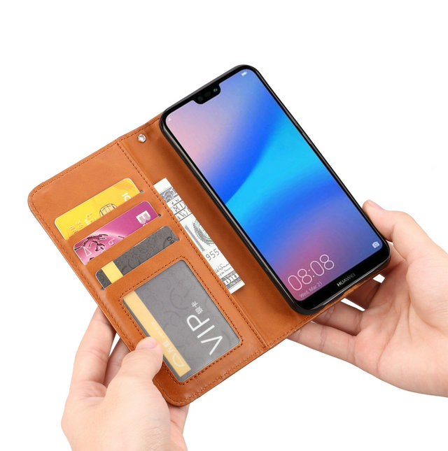 เคส Huawei P20 Lite / Nova 3e #เคสฝาพับแบบกระเป๋าสตางค์หนัง PU มีช่องเสียบบัตรคุณภาพดี