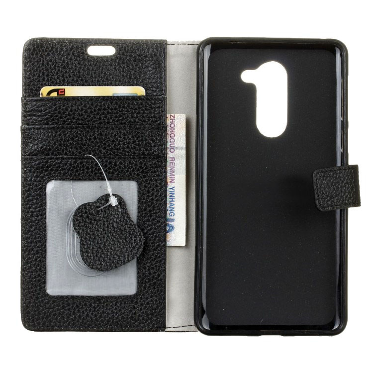 เคส Huawei GR5 2017 #เคสฝาพับหนังวัวแท้ ผิวลิ้นจี่Litchi Texture Genuine Leather Wallet Phone Case