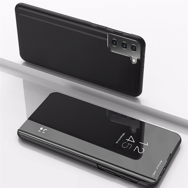 Case Samsung Galaxy S22 5G#เคสฝาพับปกโปร่งแสงผิวเงา Electroplating Mirror Surface Window View