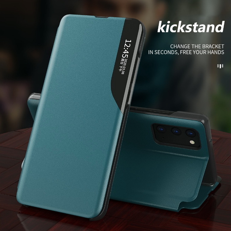 เคส Samsung Galaxy Note 10 #เคสฝาพับเคลือบผิวหนัง PU มีช่องวิวด้านข้างพับวางตั้งได้ Smart Flip kickstand leather Cover