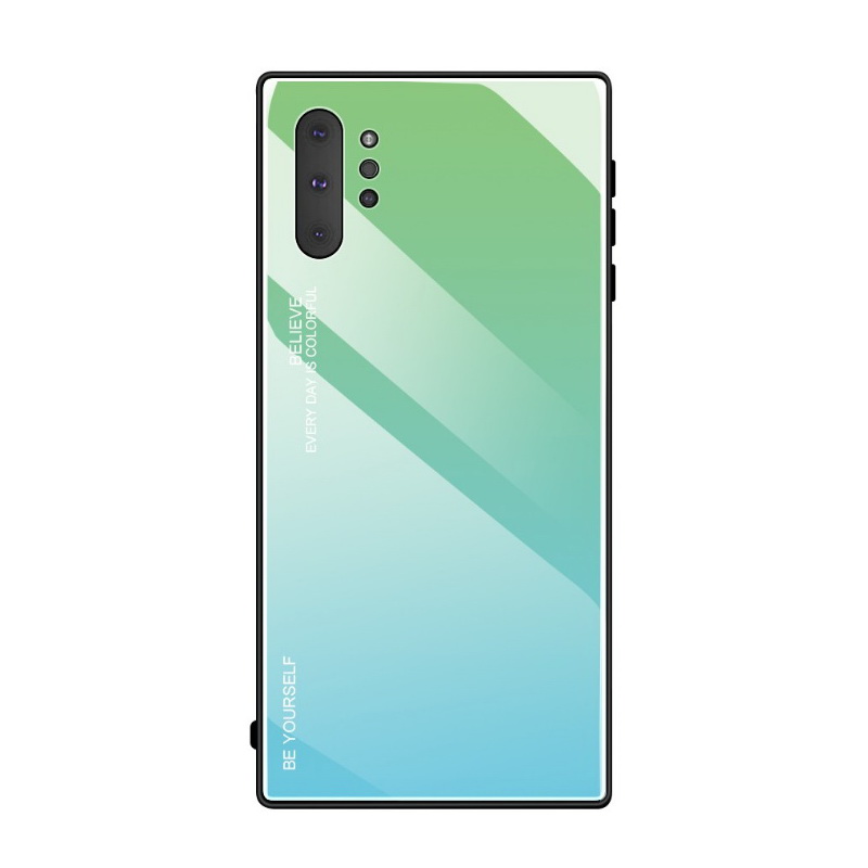 เคส Samsung Galaxy Note 10+ #เคสฝาหลัง กระจกสีไล่โทนสี Glass + PC + TPU Hybrid Case