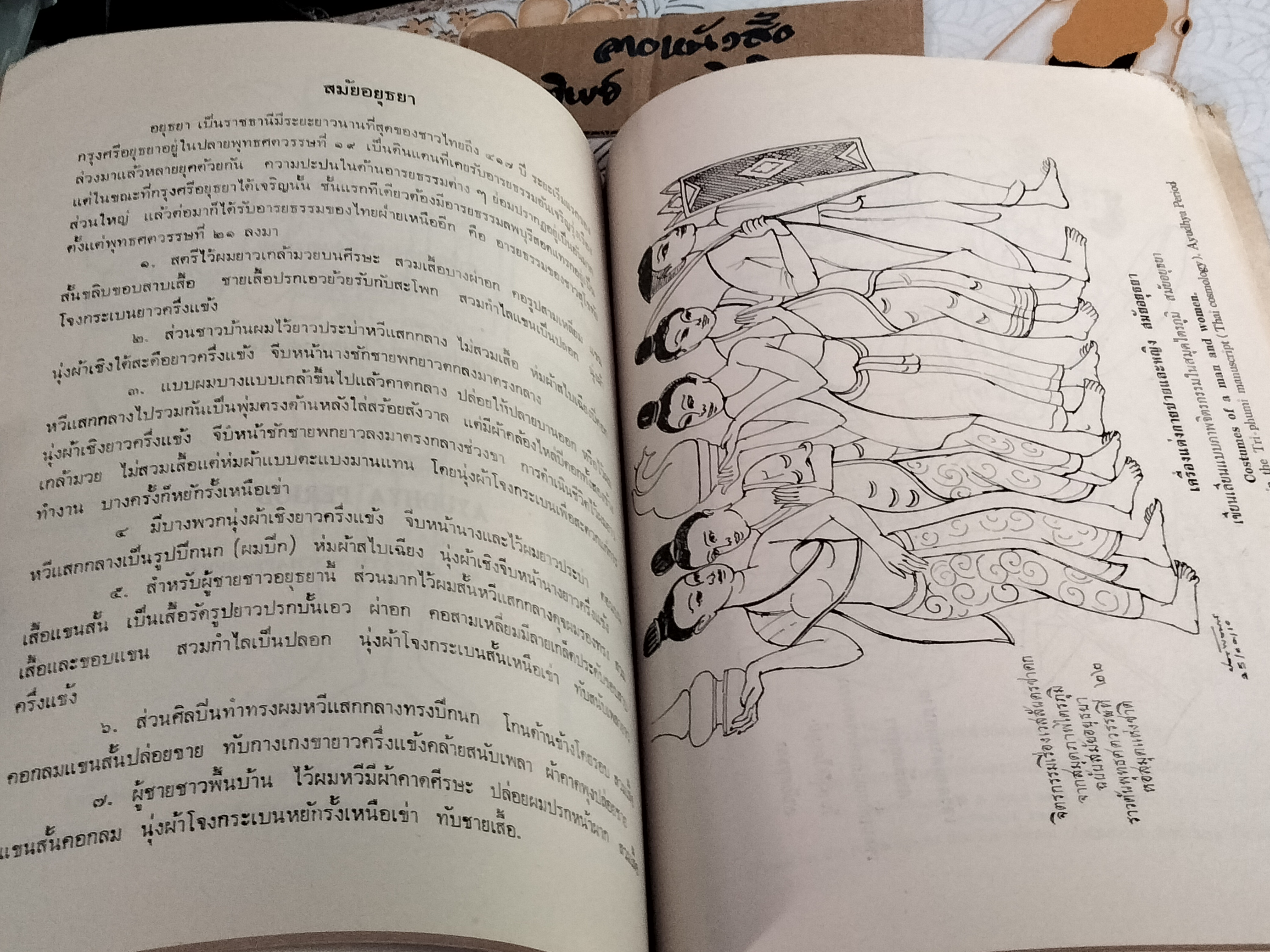สมุดภาพ แสดงเครื่องแต่งกาย ตามสมัยประวัติศาสตร์และโบราณคดี โดย กรมศิลปากร (หนังสือมีตำหนิ ปกหน้าและมุมหน้าแรกๆ แหว่งหายไป)