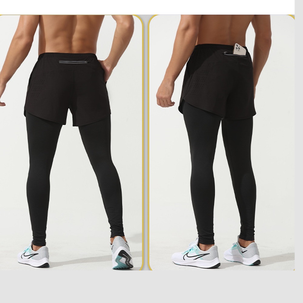 กางเกงออกกำลังกาย 2-in-1 ซัปในขายาว ฟิตเนส วิ่งมาราธอน Men Running (F38)