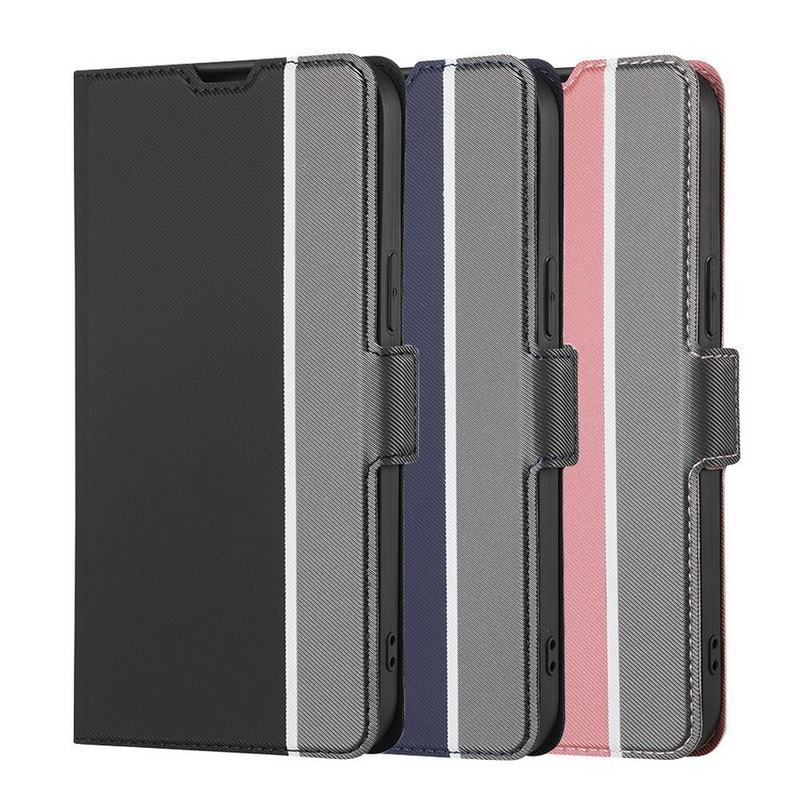 Case iPhone 14 plus#เคสฝาพับหนัง PU สไตล์กระเป๋าสตางค์สีทูโทรมีช่องใส่การ์ด Luxury