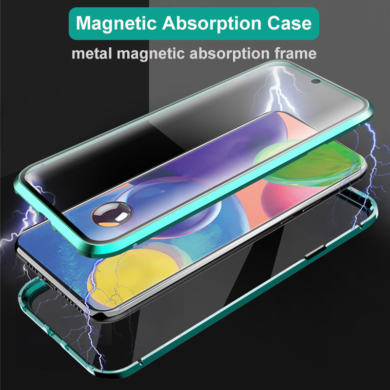 Case Samsung Galaxy A51 #เคสฝาครอบกระจกขอบโลหะดูดซับแม่เหล็ก Fully Protection Magnetic Adsorption Glass Metal Phone Protective
