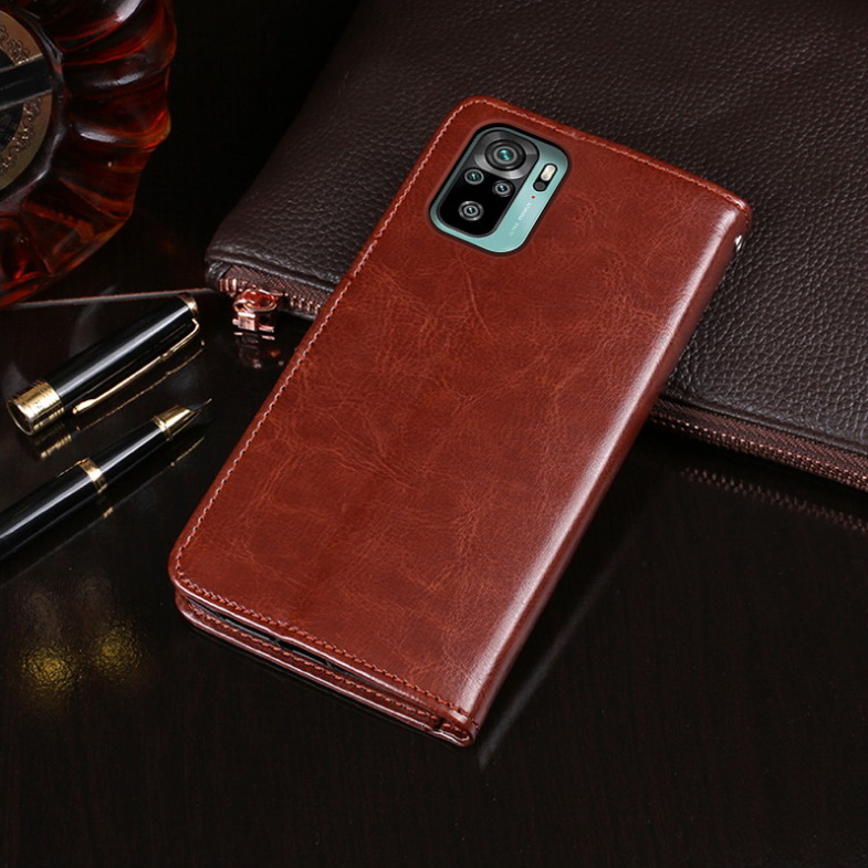 เคส Redmi Note 10 4G #เคสฝาพับแบบกระเป๋าสตางค์หนัง PU ผิวหนังม้า Crazy Horse
