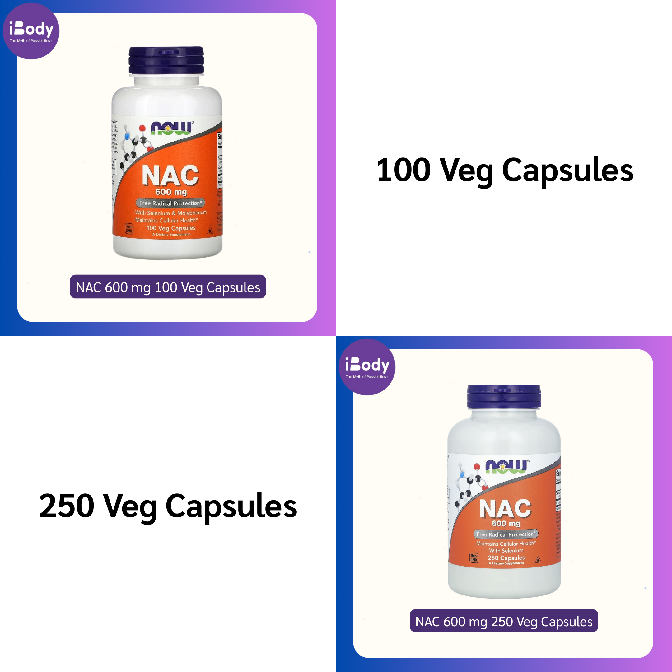 เอ็น-อะเซทิลซิสเทอิน NAC 600 mg 100 or 250 Veg Capsules - Now Foods การป้องกันอนุมูลอิสระ