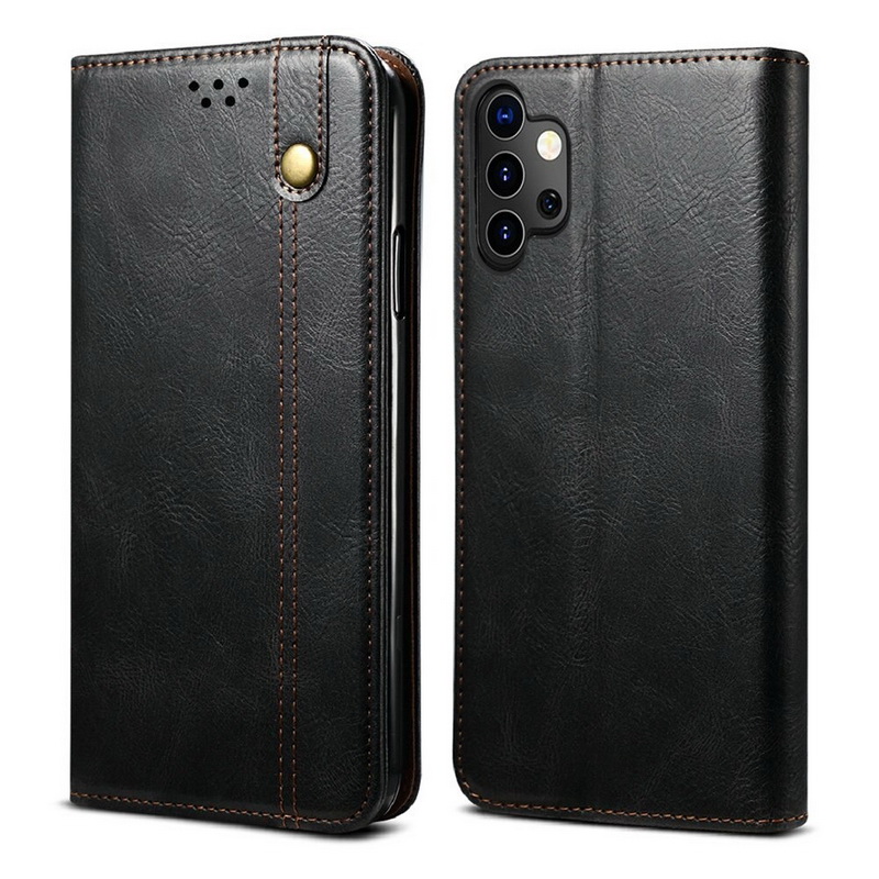 เคส Samsung Galaxy A32 5G #เคสแบบฝาพับหนัง PU ผิวหนังม้า Waxy Crazy Horse Texture TPU + PU Leather Case Cover