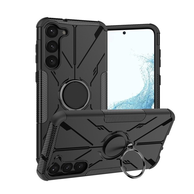 เคส Samsung Galaxy S22 5G #เคสฝาหลังกันลื่น Luxury Hybrid Armor Shockproof Phone Case Car Magnetic Ring Holder Stand Cover มีแหวน