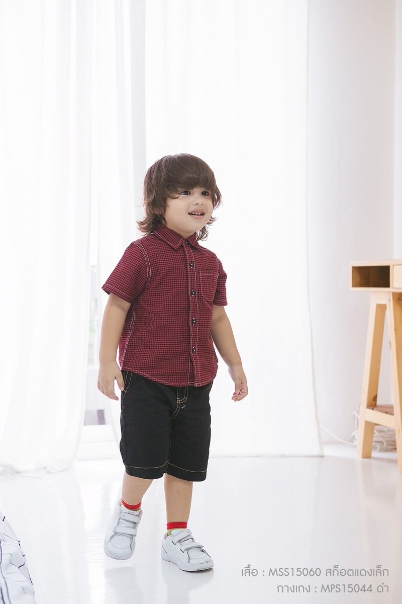 เสื้อเชิ้ต ลายสก็อต สีแดง สำหรับเด็ก