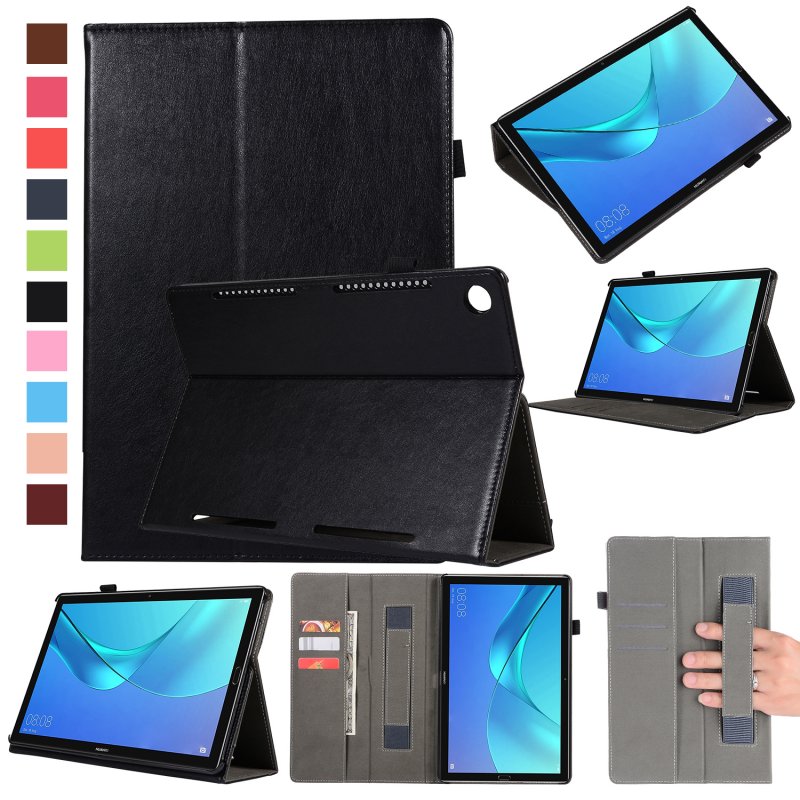 Case Huawei MediaPad M5 Pro 10.8 นิ้ว #เคสฝาพับหนัง PU มีที่สวมนิ้ว Wallet Stand Leather Cover Shell with Elastic Band