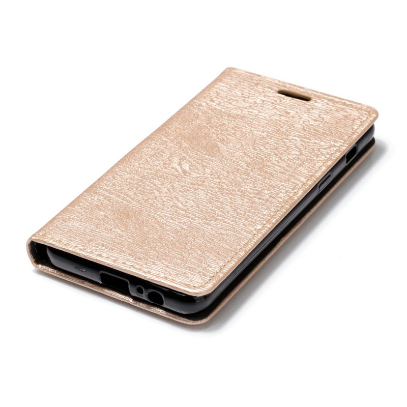 เคส Samsung Galaxy A8 Plus 2018 #เคสฝาพับหนัง PU พื้นผิวลายเนื้อไม้ Wood Texture Leather