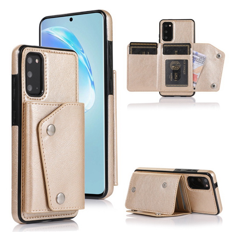 เคส Samsung Galaxy S20 FE / S20 FE 5G #เคสฝาหลังเคลือบหนัง PU มีกระเป๋าเก็บบัตรด้านหลัง Fashion Wallet Case Retro Leather Flip Card Holder Stand Shockproof Cover Casing with Hand Strap